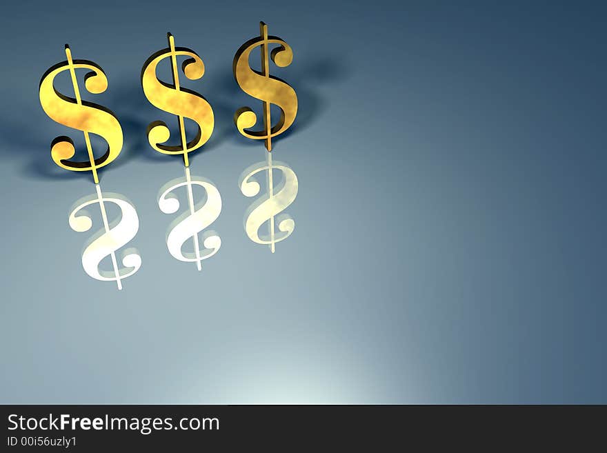 A golden dollar signs on a plain background