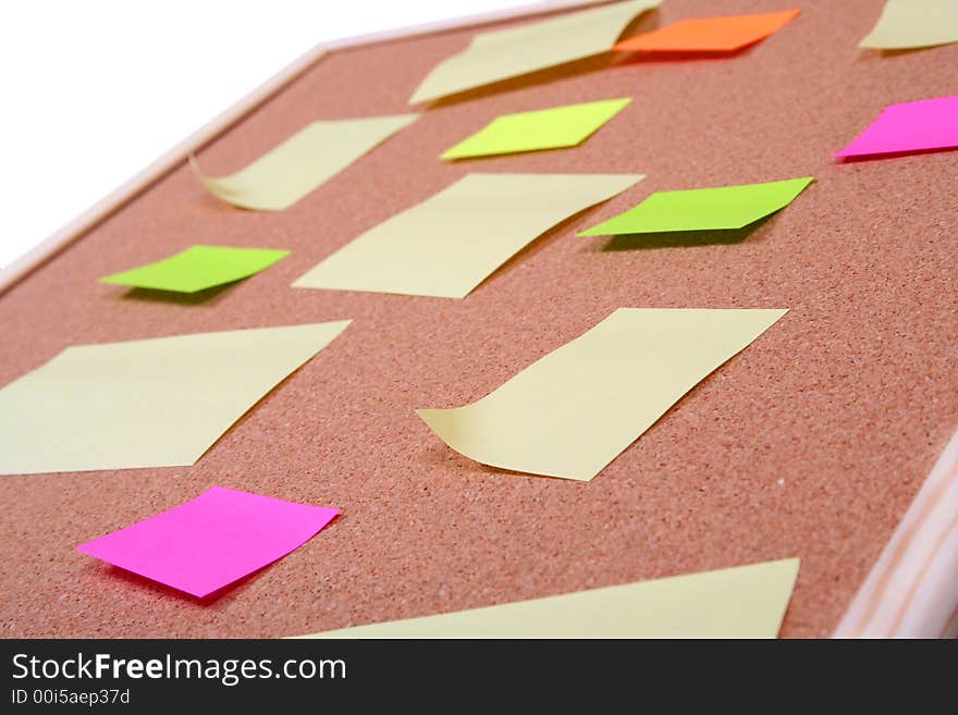 Board with blank papers, cards , pins and post-it