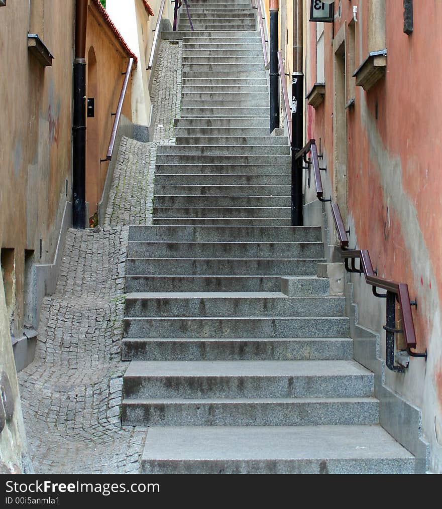 A narrow alley and stairway in Warsaw. A narrow alley and stairway in Warsaw