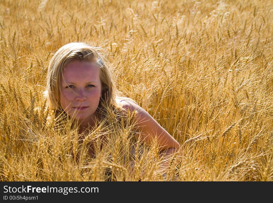 Pretty woman in wheat field