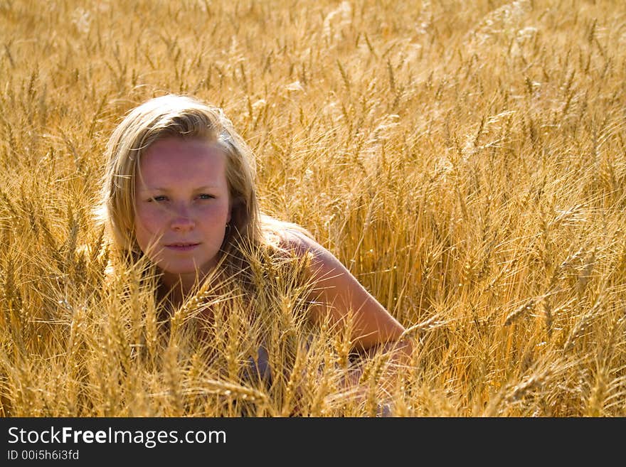 Pretty woman in wheat field