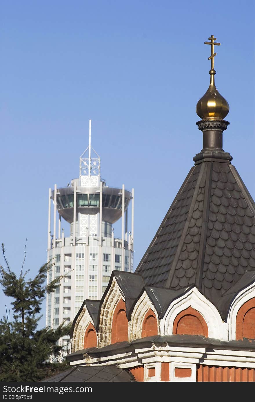 Church with modern building