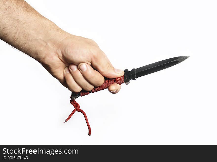 Knife in the hand isolated on white. Knife in the hand isolated on white