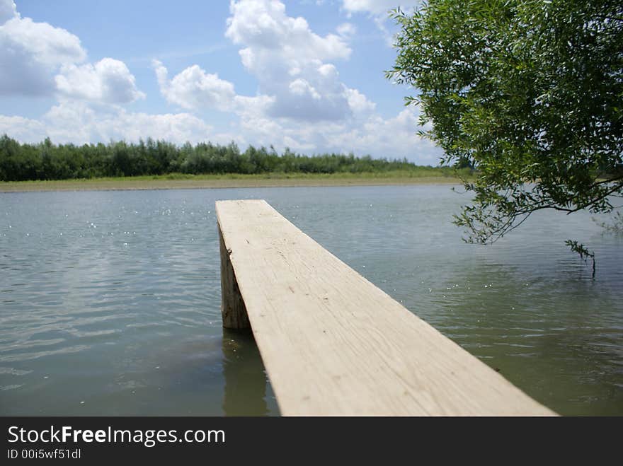 Springboard on coast of the river