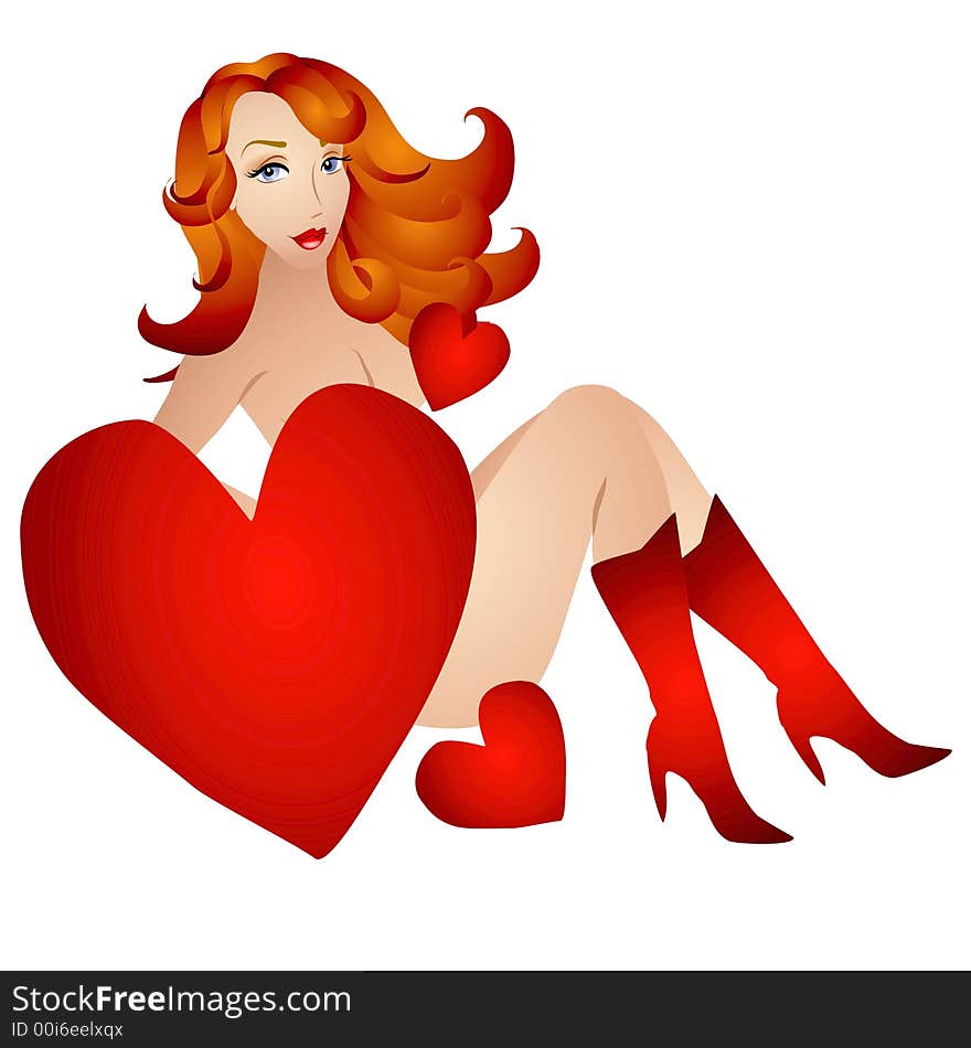 Sexy Redhead Hearts Clip Art