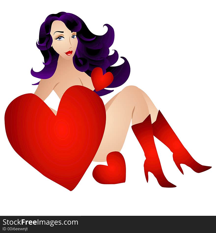 Sexy Woman and Hearts Clip Art