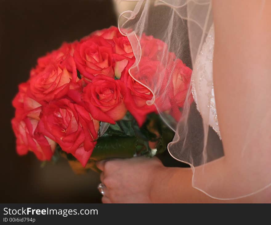 Bride holding red roses bouquet. Bride holding red roses bouquet