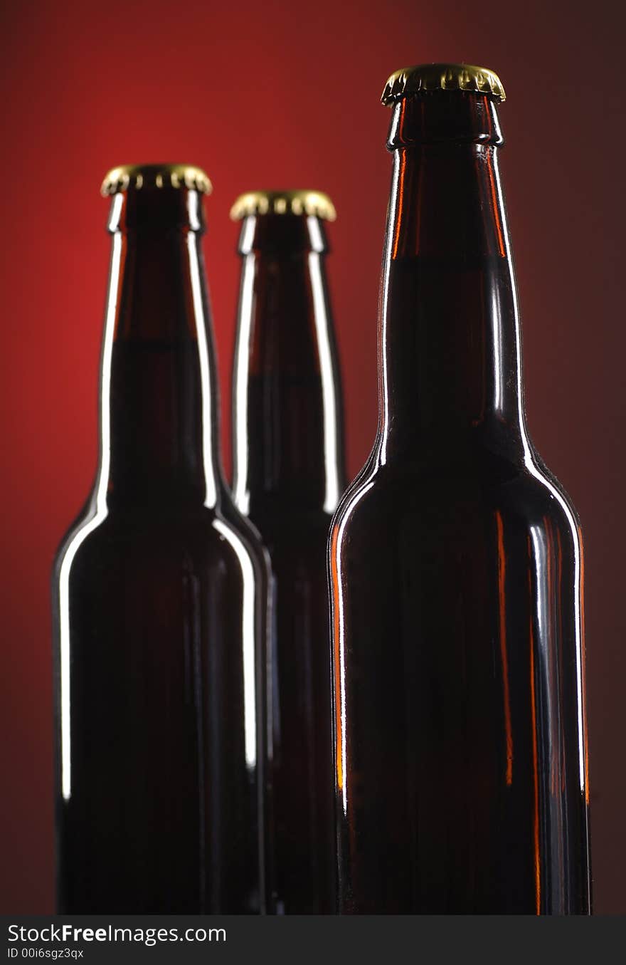 Close up shot of Beer bottles