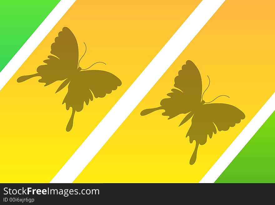 Two butterfly on a yellow ang green background