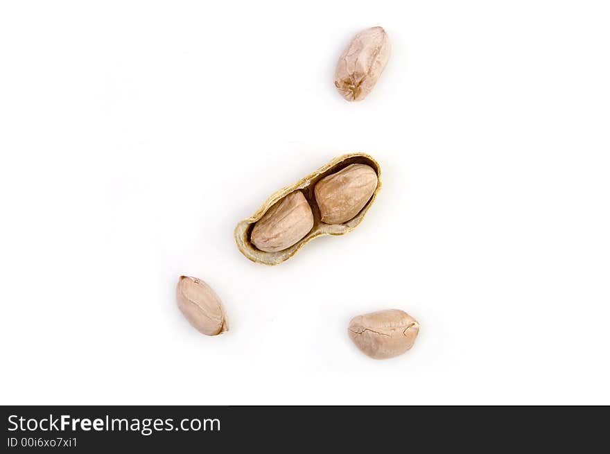 Ground Nuts Exposed with shell on white background