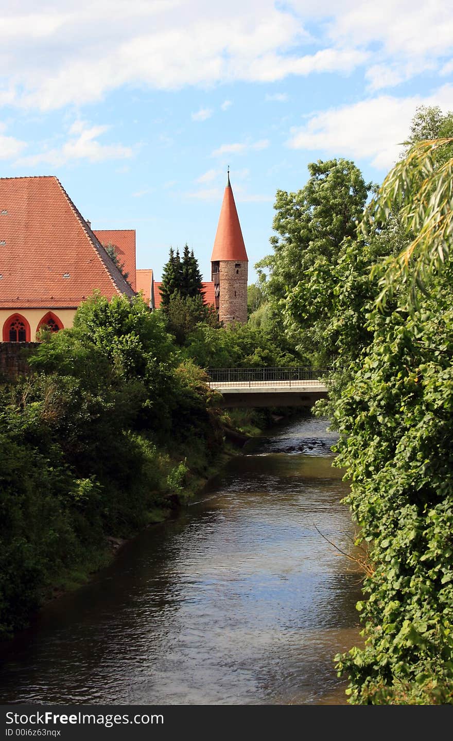 A medievel tower in a old town