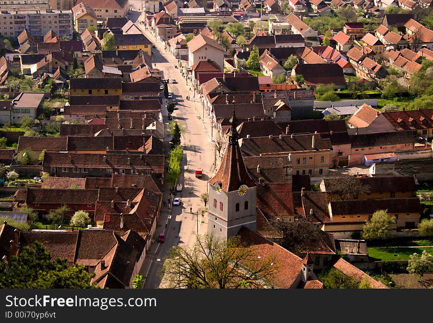 Over the city of Bucharest and its buildings. Over the city of Bucharest and its buildings