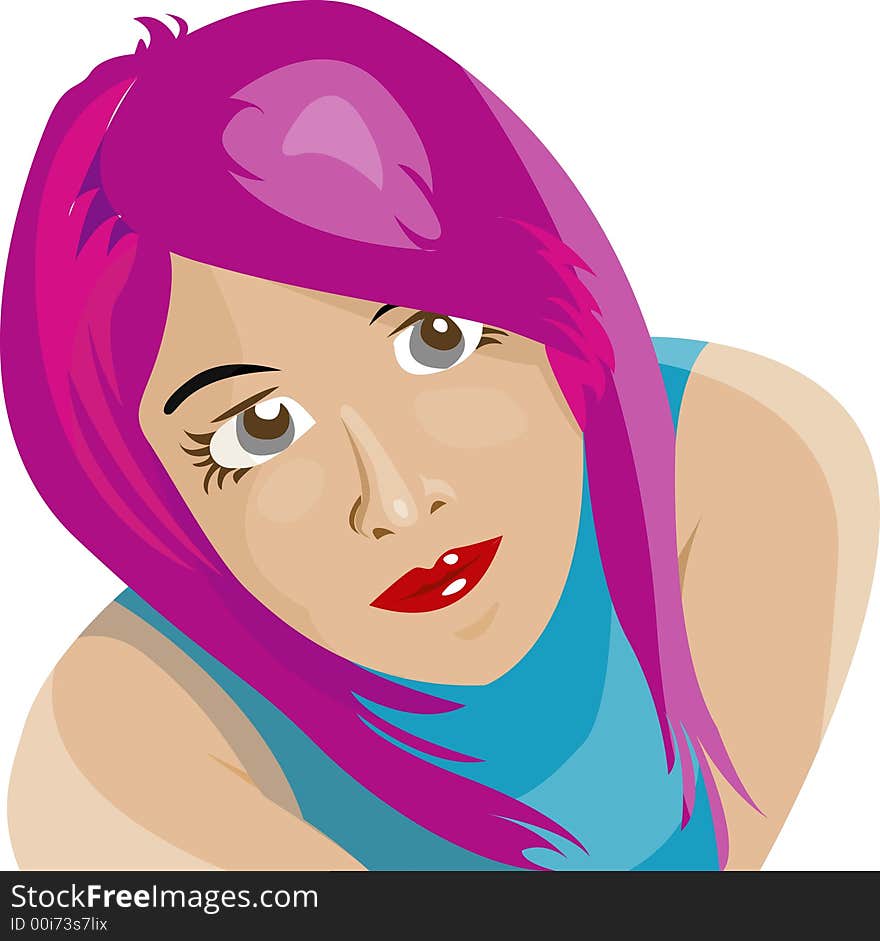 Vector illustration of a women portrait looking back directly