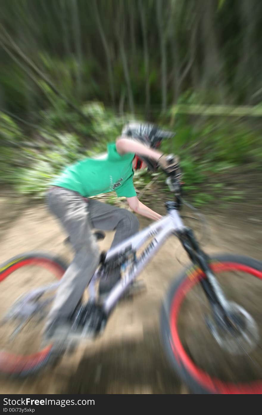 Mountain biker and zooming effect. Mountain biker and zooming effect