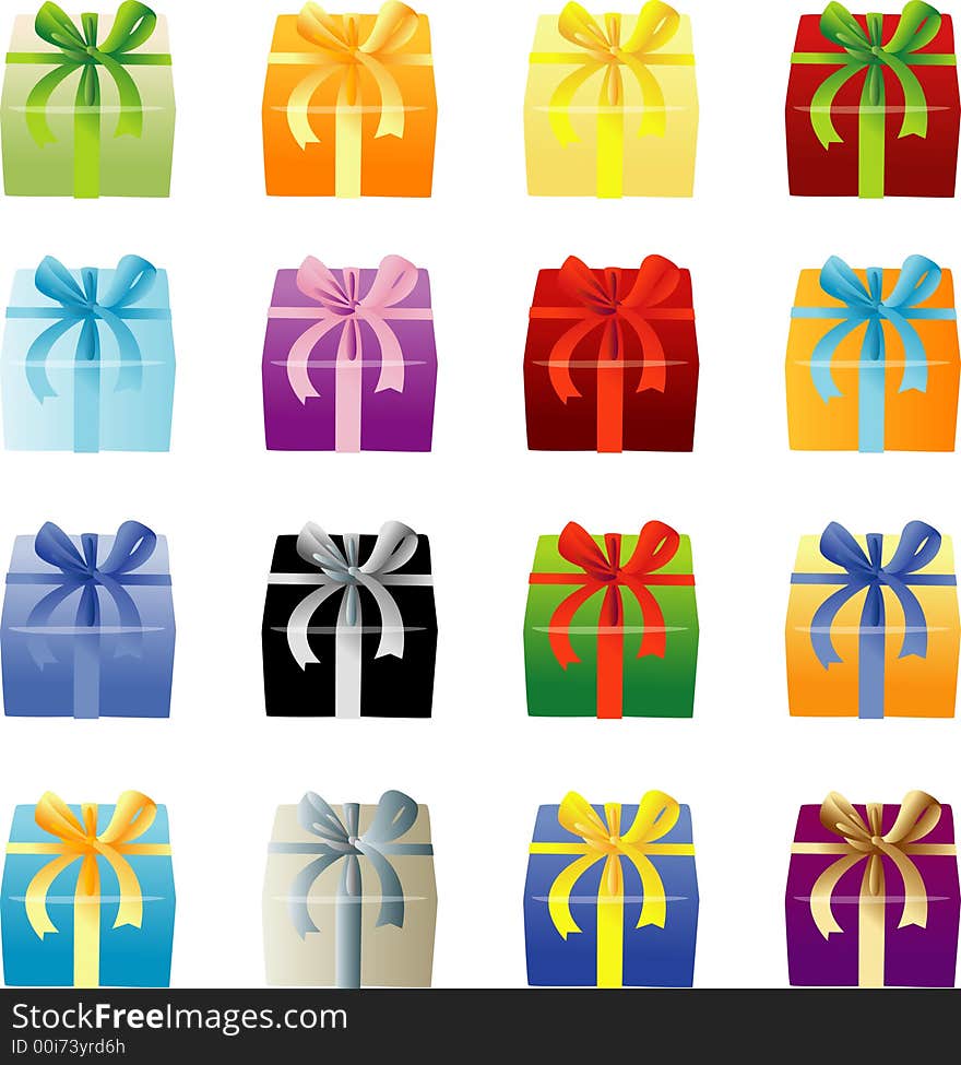 Vector illustration of gift boxes in many color combination. Vector illustration of gift boxes in many color combination