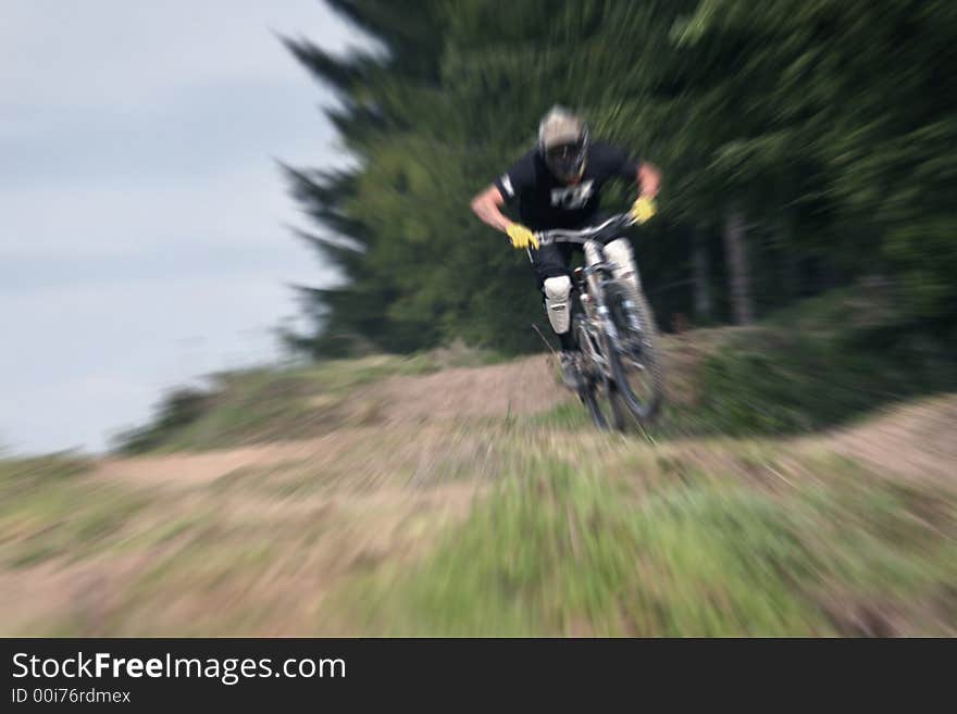 Mountain biker with zooming effect. Mountain biker with zooming effect