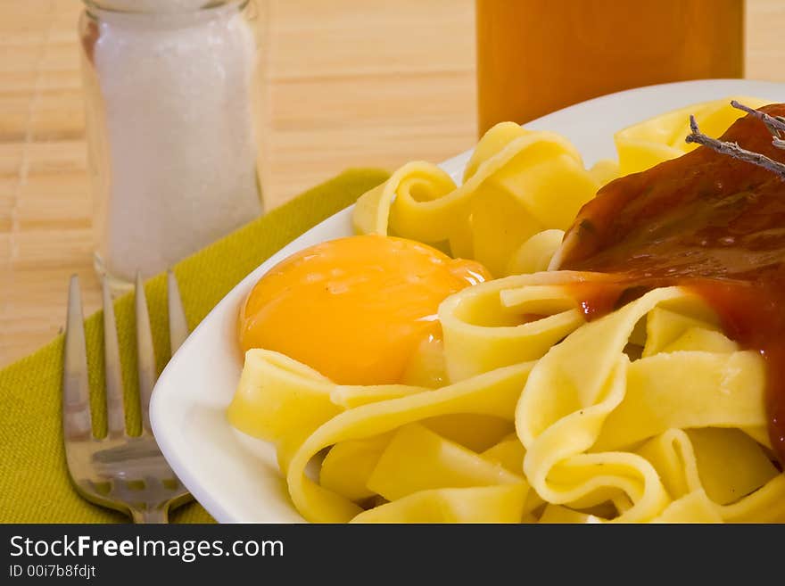 Italian food pasta with tomato sauce on white bowl. Italian food pasta with tomato sauce on white bowl