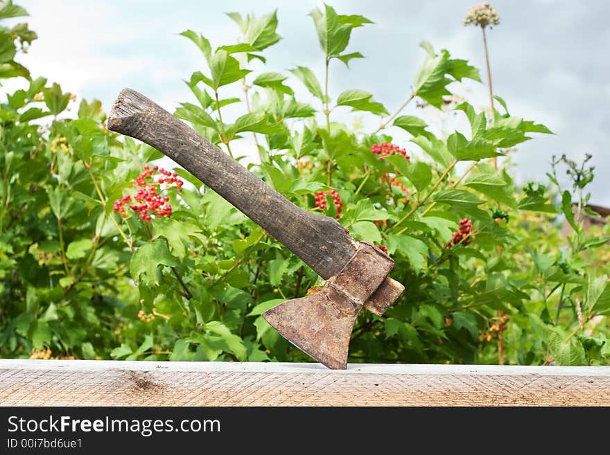 Ax in the kitchen garden (russian dacha). Ax in the kitchen garden (russian dacha)