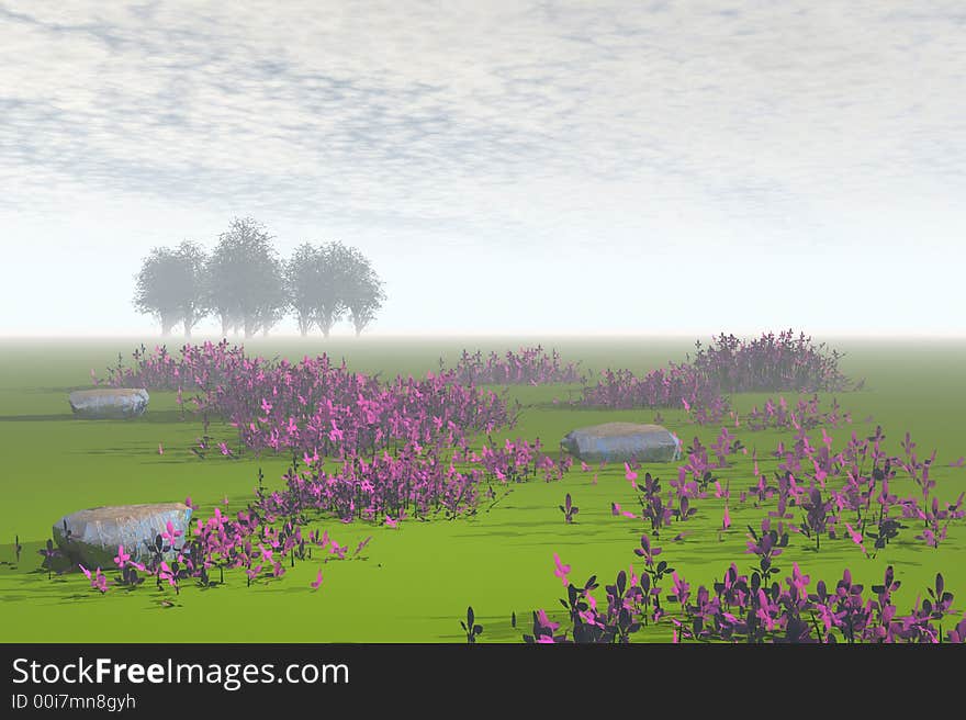 3D render of a meadow