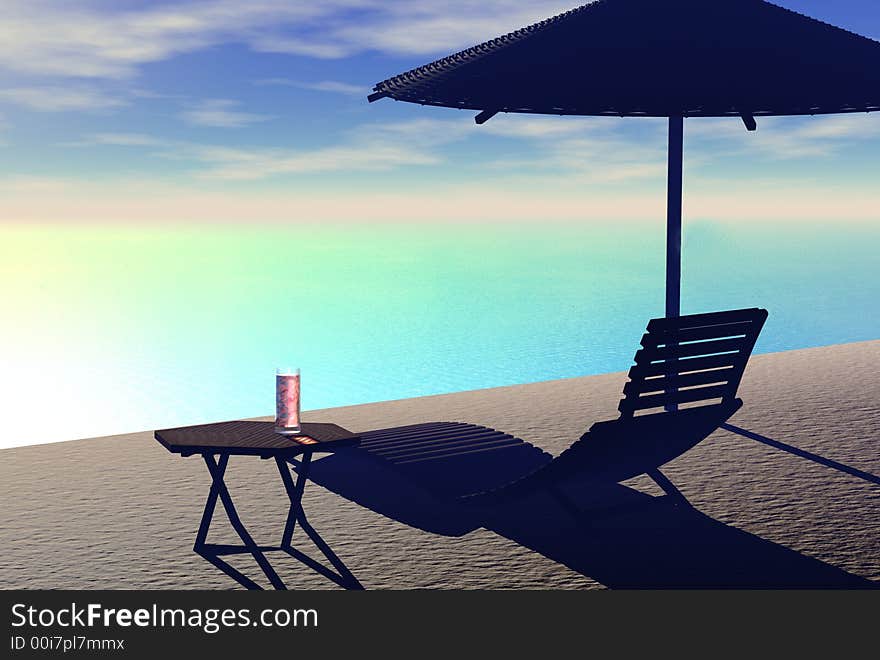 3D render of a deckchairs on beach