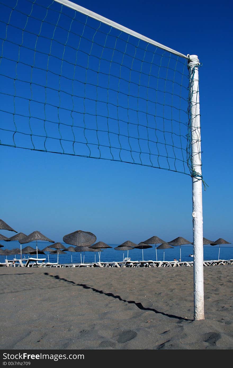 Volleyball net on the sand beach