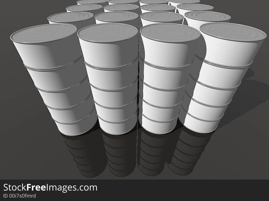 A 3D render of food cans