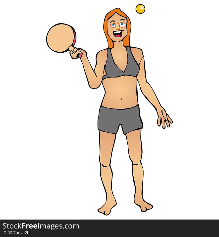 Art illustration: a girl playing racketball