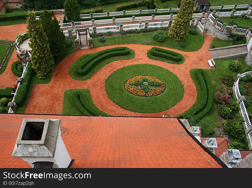 Top view on castle garden