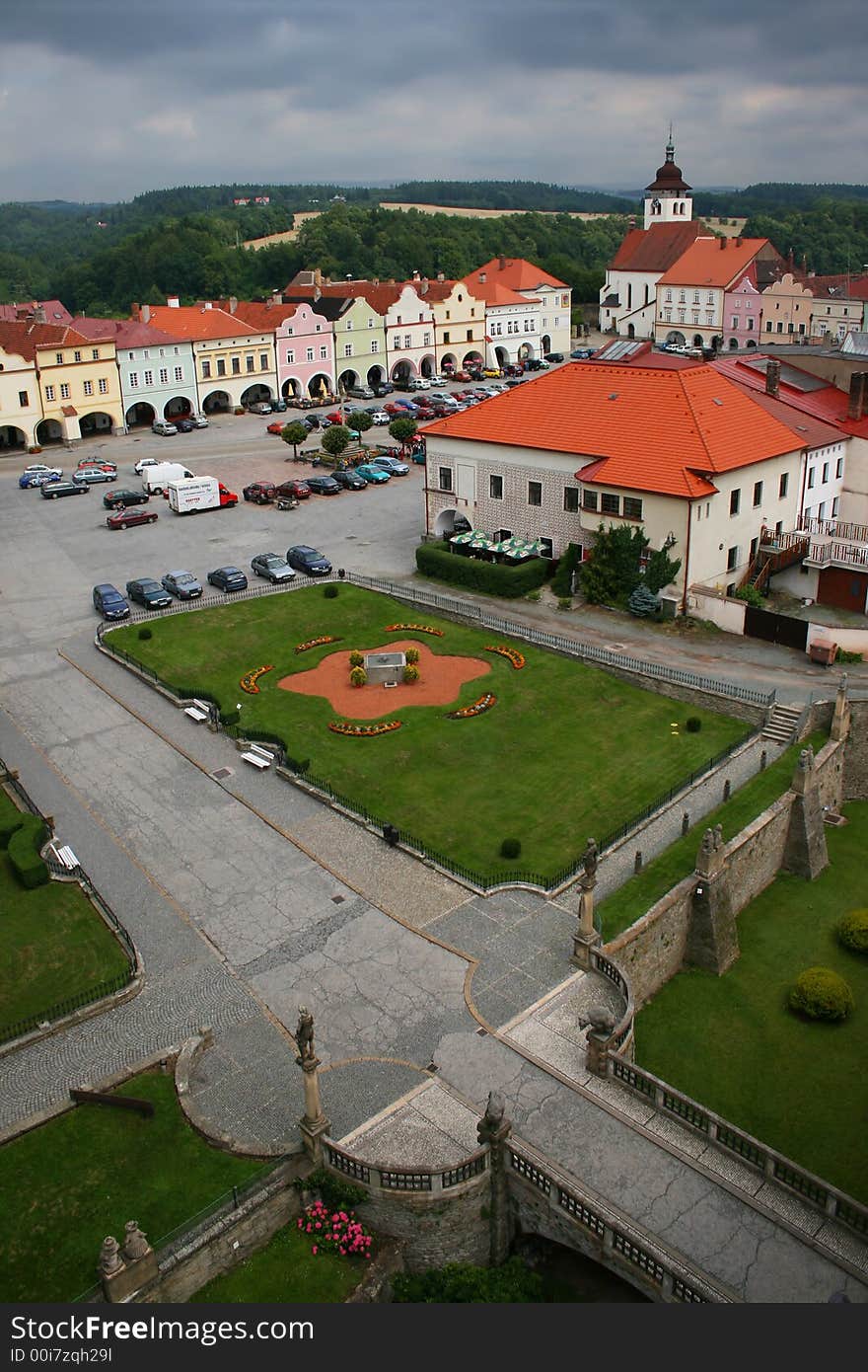 Top view on village square