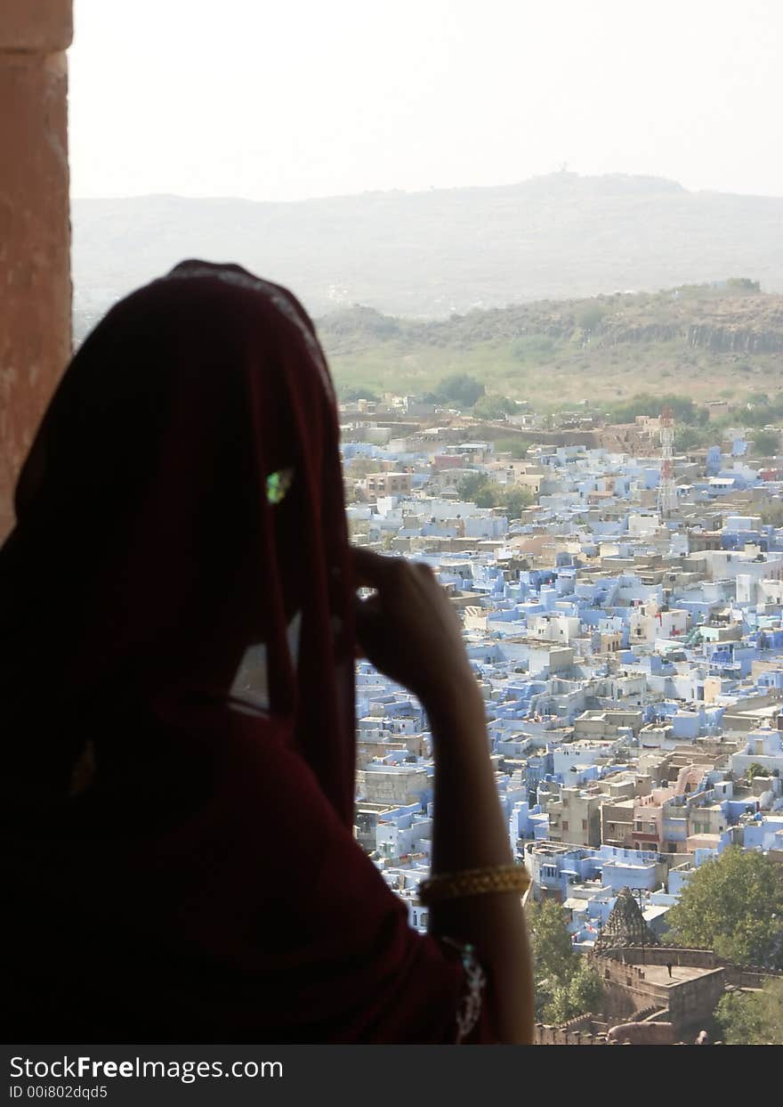 Woman Looking over the blue city of Jodhpur