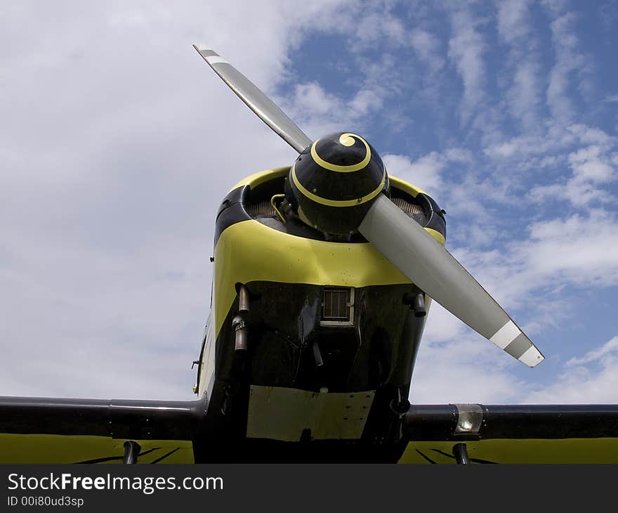 Old time airplane with a wooden Propeller. Old time airplane with a wooden Propeller