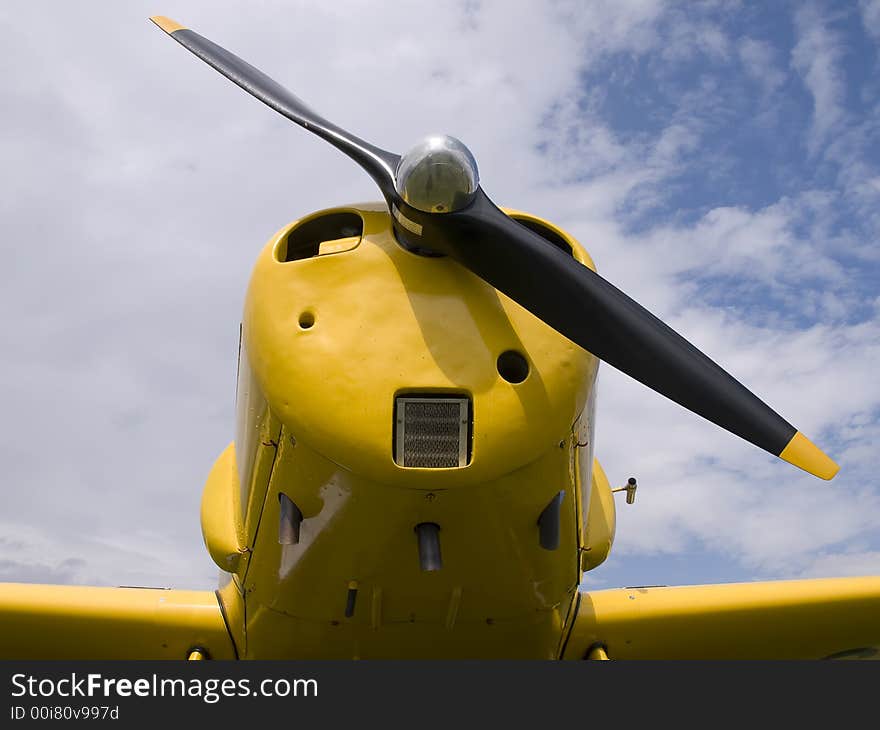 Old time airplane with a wooden Propeller. Old time airplane with a wooden Propeller