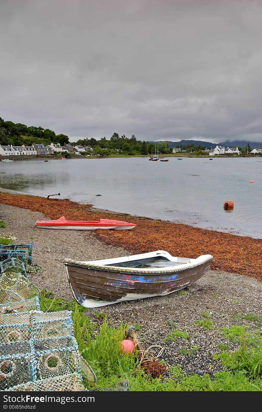 Row boats & lobster pots at  Plockton, Sutherland, NW Scotland. Row boats & lobster pots at  Plockton, Sutherland, NW Scotland