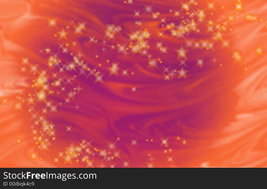 Orange and blue colored abstract background to look like flowing silk with gold stars. Orange and blue colored abstract background to look like flowing silk with gold stars.