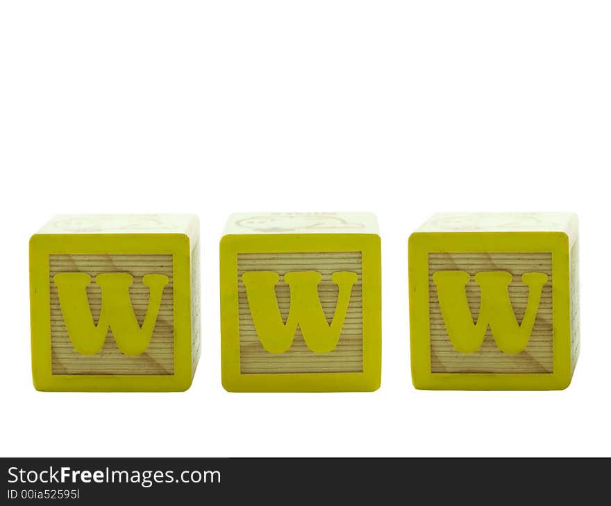 Toy wood blocks with WWW on them, isolated on white. Toy wood blocks with WWW on them, isolated on white