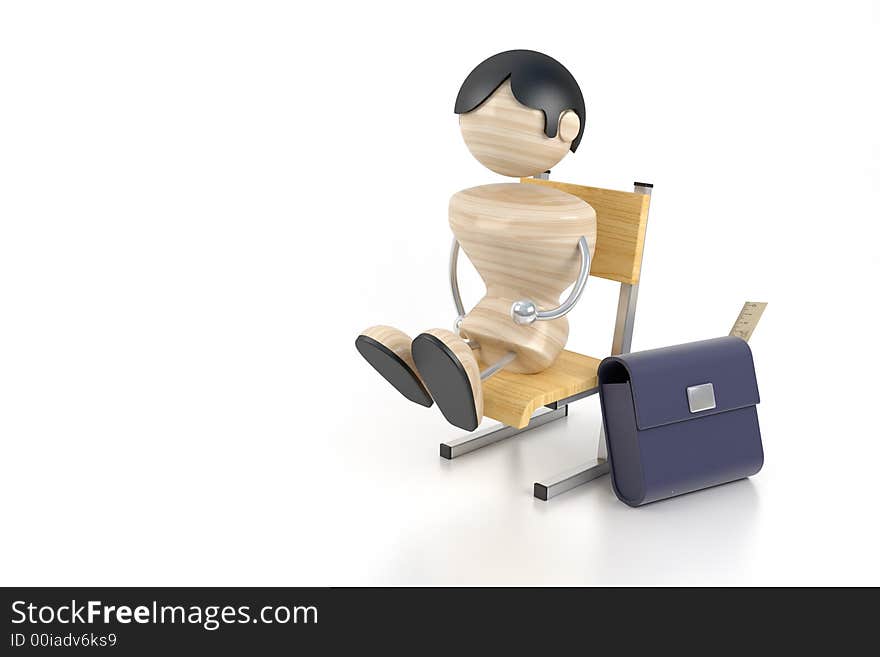 A little boy sits on a chair at school. 3d model