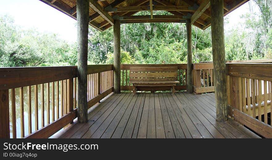 This is a panoramic of the wooden cabana