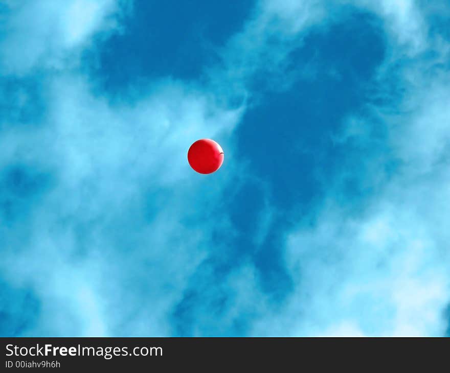 Portrait of a single red ballon in blue sky. Portrait of a single red ballon in blue sky