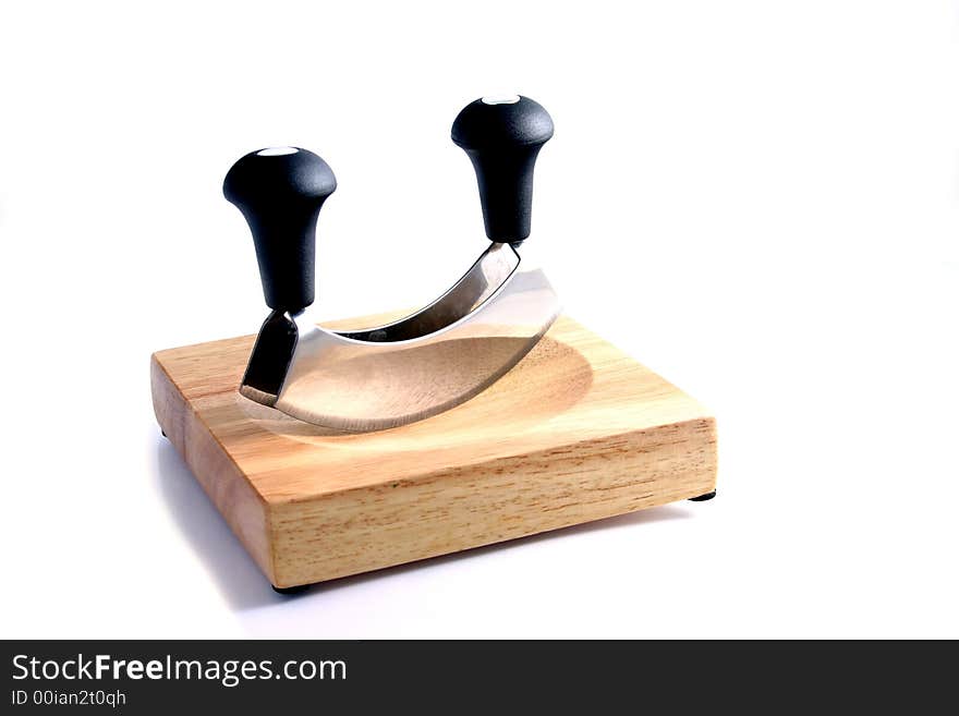 Mincing knife with wooden board