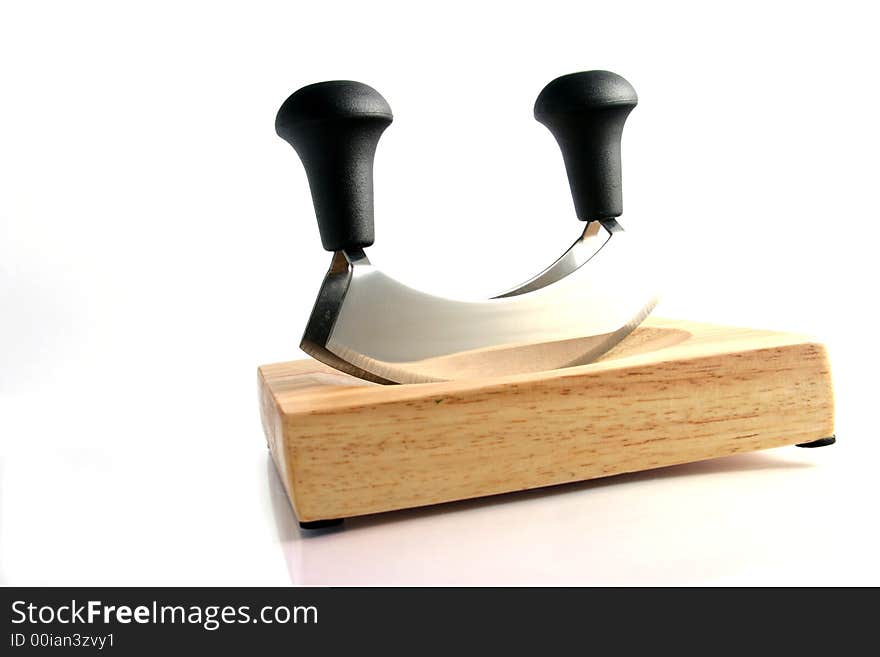 Mincing knife with wooden board