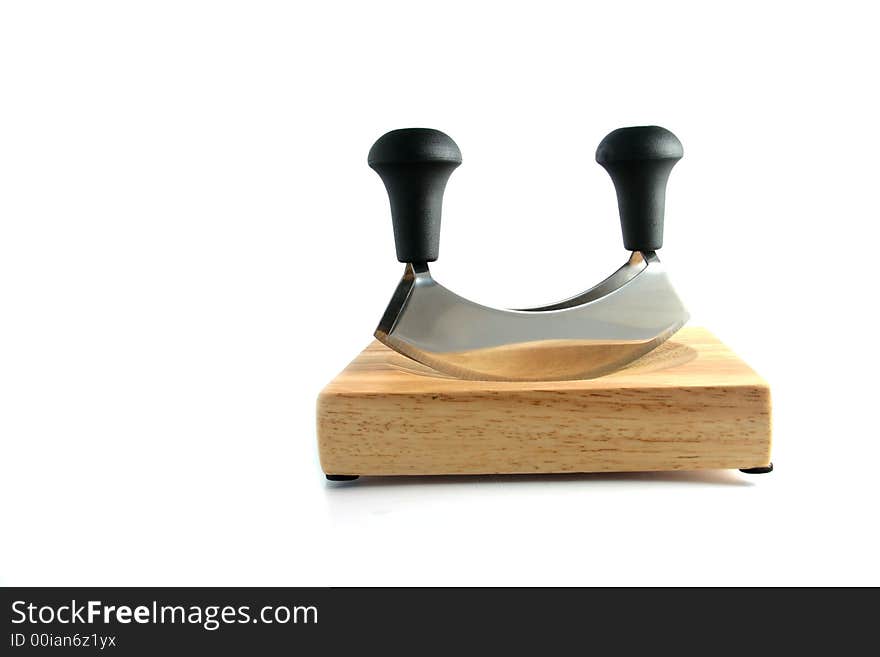 Mincing knife with wooden board