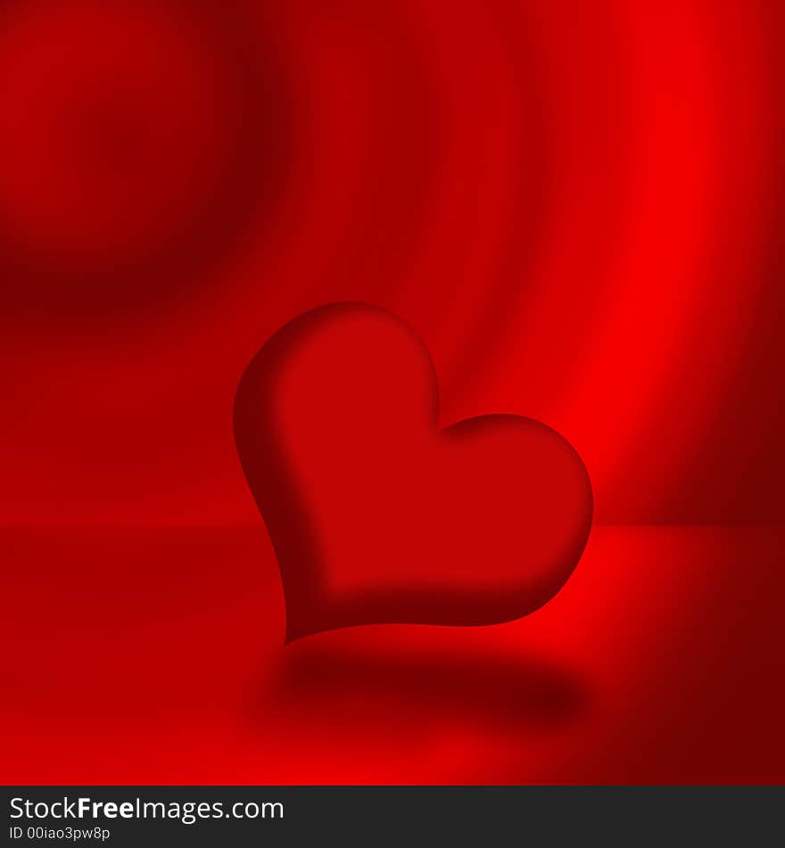 One red heart sitting on a counter with red backlighting