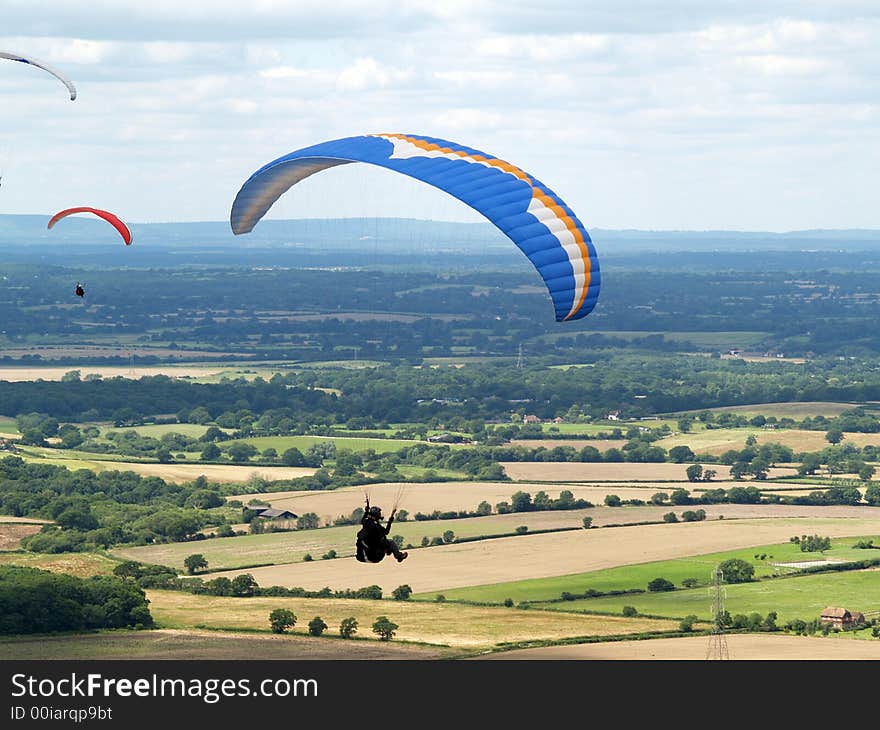 Hang glider showing the famous Sussex downs. Hang glider showing the famous Sussex downs