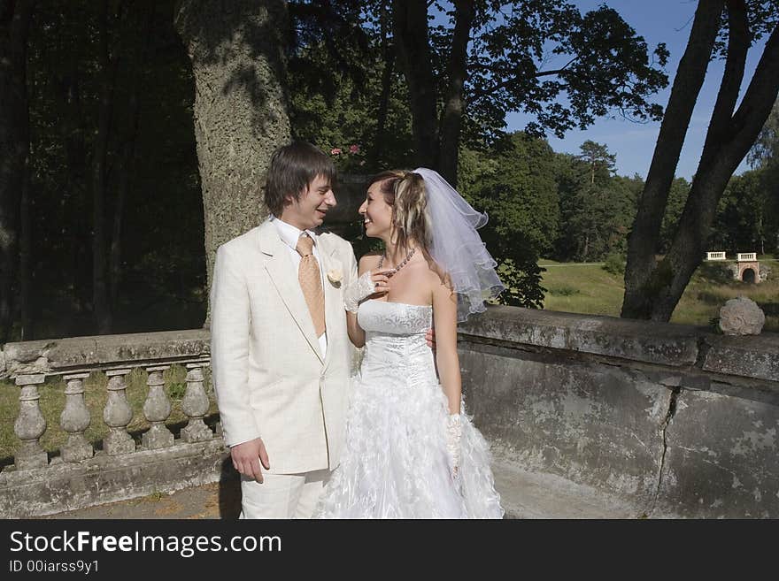 Bride and groom in the park