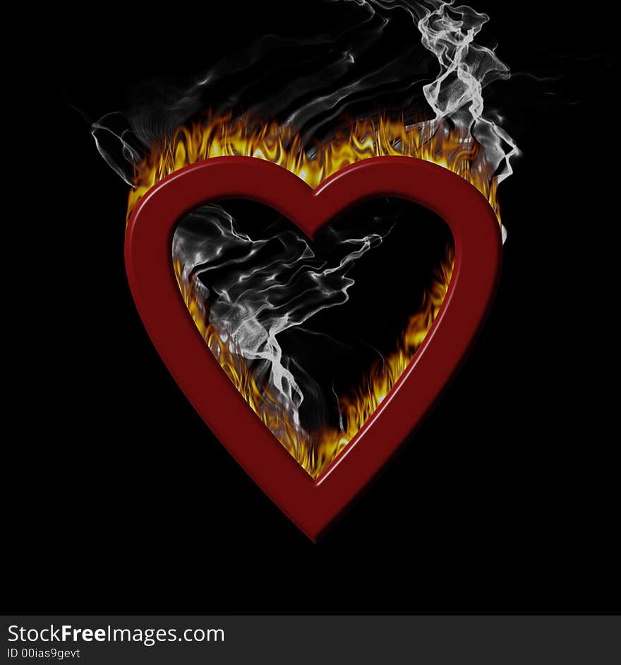 Burning heart sign of love with smoke