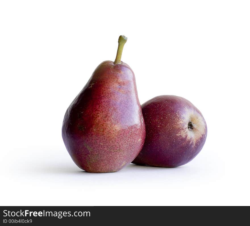 Two pears on the white background