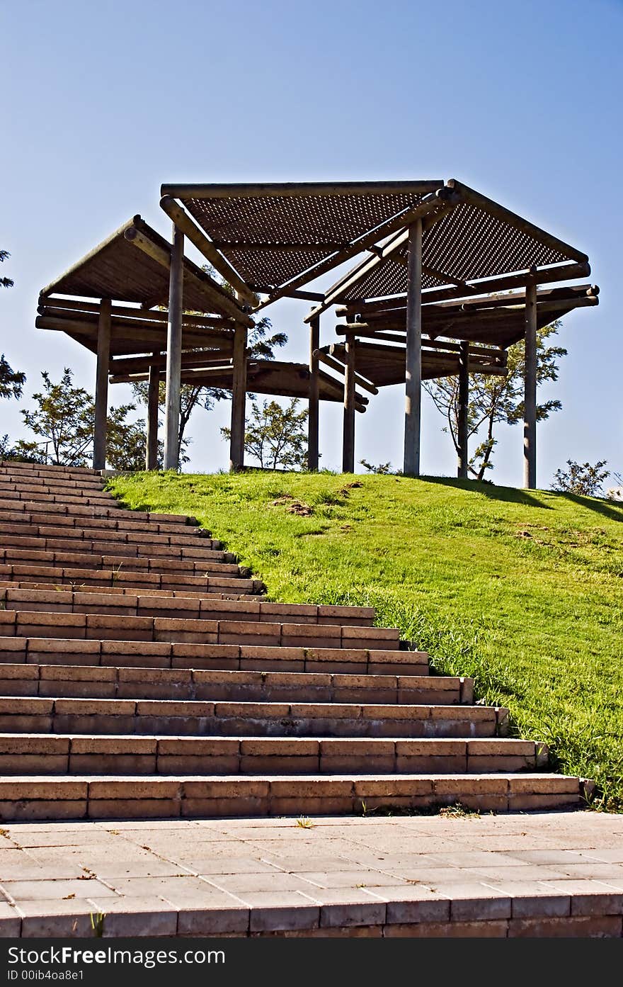 Round shed and a stairs in the park. Round shed and a stairs in the park