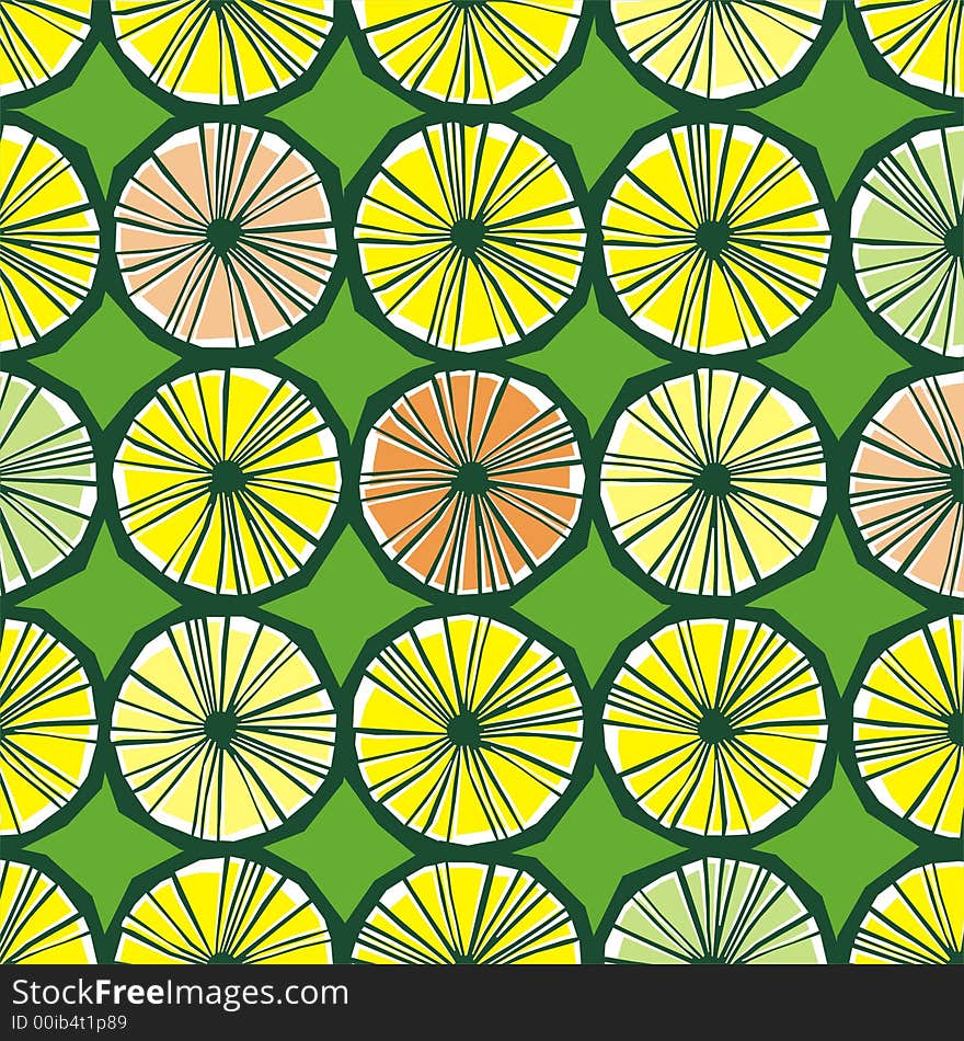 Pattern of citrus fruits on the green background