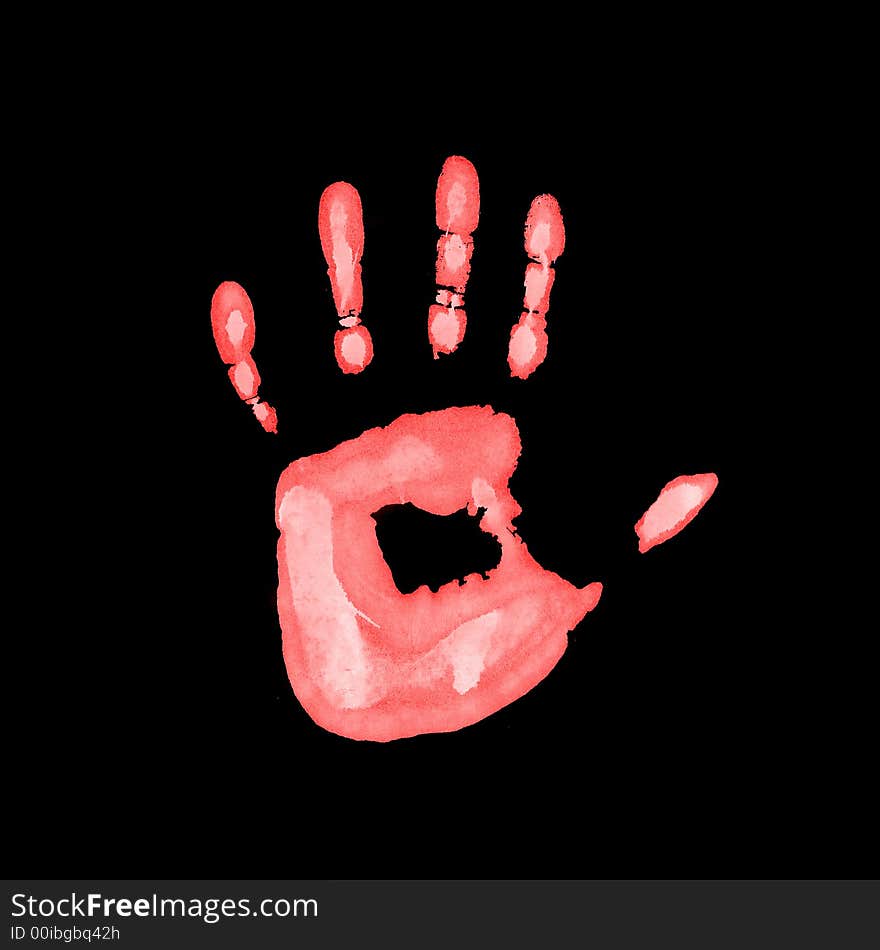 Red fingerprint on black background