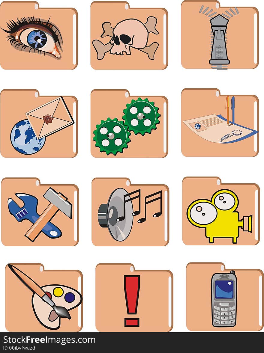 Twelve system icons for registration of a page the Internet